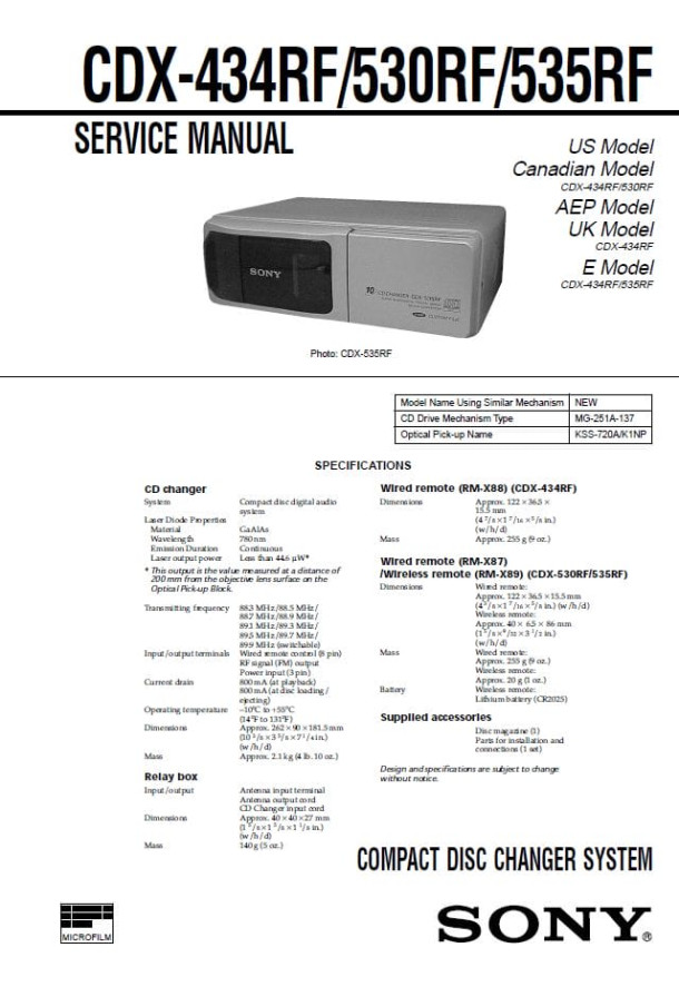 CDX-434RF, CDX-530RF, CDX-535RF